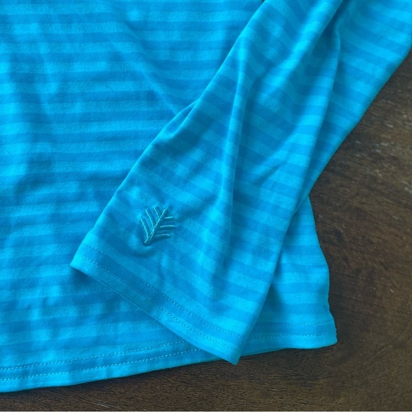 Coolibar golf Performance Striped Women’s M Teal Long-Sleeve Polo UPF 50+ - Picture 4 of 9